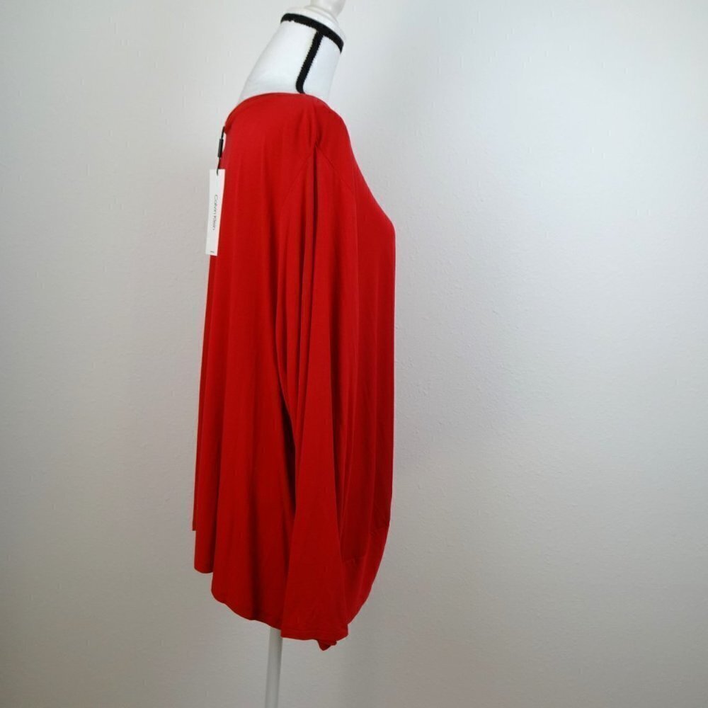 Calvin Klein Twist Front Knot Top Plus Women's 3X Red Long Sleeve Stretch - Picture 7 of 8